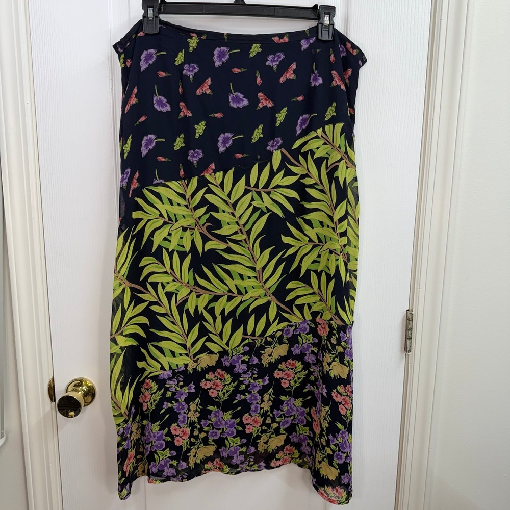 Vintage‎ Requirements navy purple floral leaf zip lined loose relaxed maxi skirt